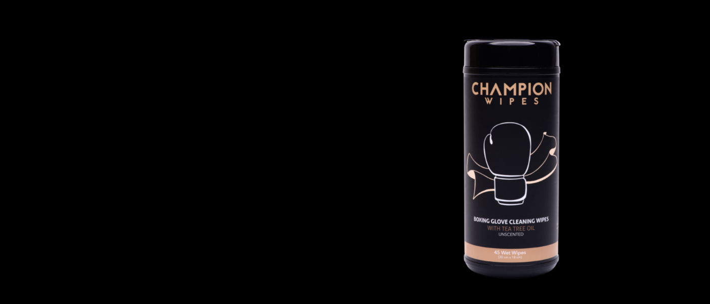 Canister of champion wipes, boxing glove cleaner
